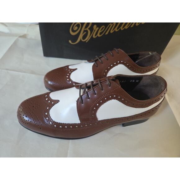 Brentano Spectator Leather Matte Brown / White Two-Tone Wingtip Tuxedo Shoes9.5